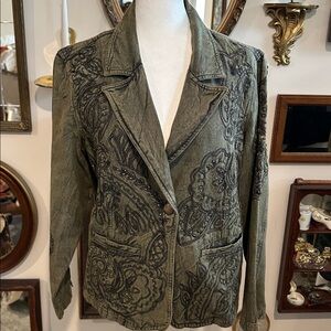Coldwater Creek Olive Green Embroidered Jacket. Size PM
